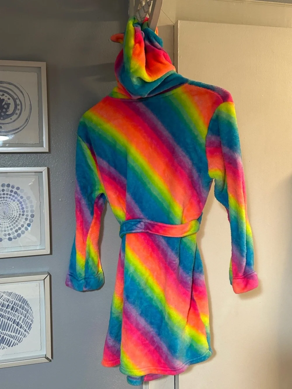 Girls Bathrobe Rainbow 3D Animal Unicorn Fleece Loungewears Size XL
